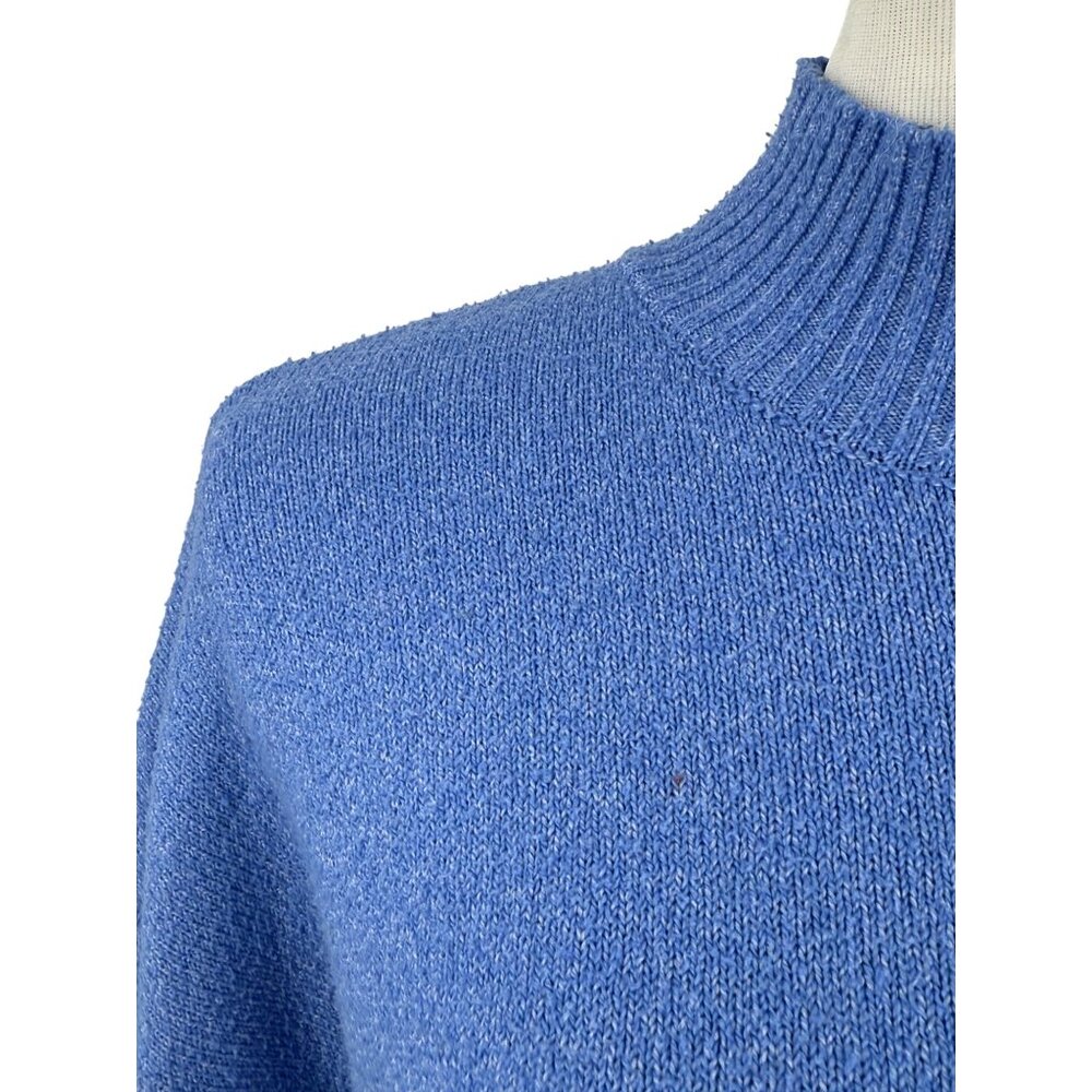 Tahari Blue Mock Neck Ribbed Sweater | Coastal Grandmother Quiet Luxury Preppy S - Picture 4 of 16
